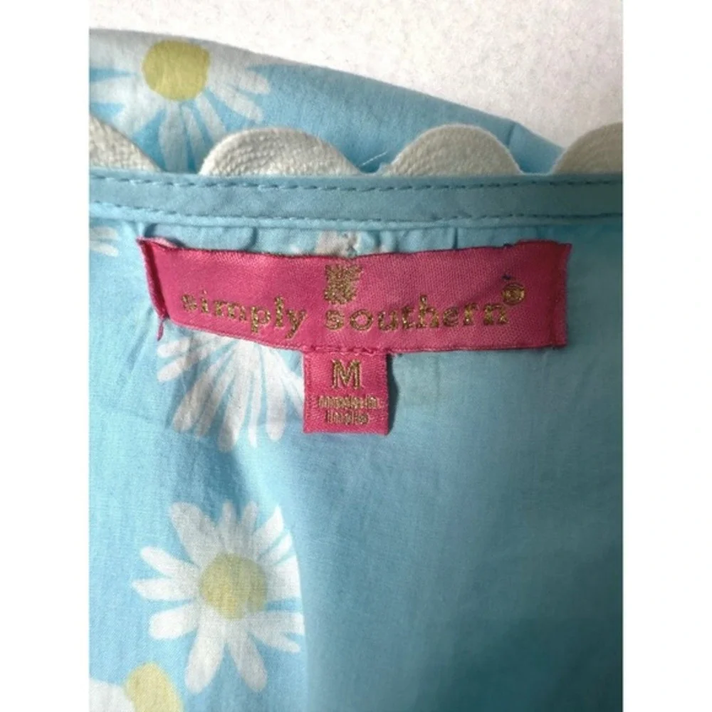 Simply Southern Daisy Print Tiered Mini Dress Blue Cotton Cottagecore Ruffle M - Picture 4 of 6